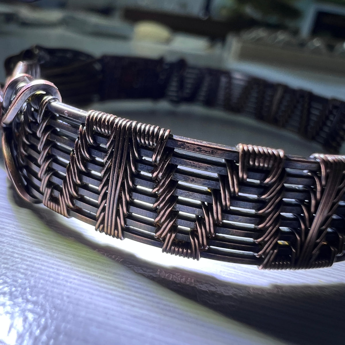 Custom Moldavite/Copper bracelet