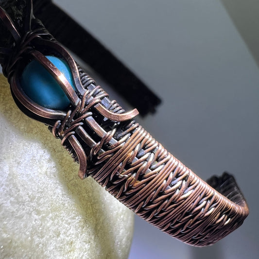 Moldavite Copper Bracelet with Turquoise - (17.5cm)