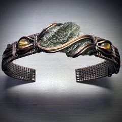 Moldavite Copper Bracelet with Tigers Eye - (20cm)