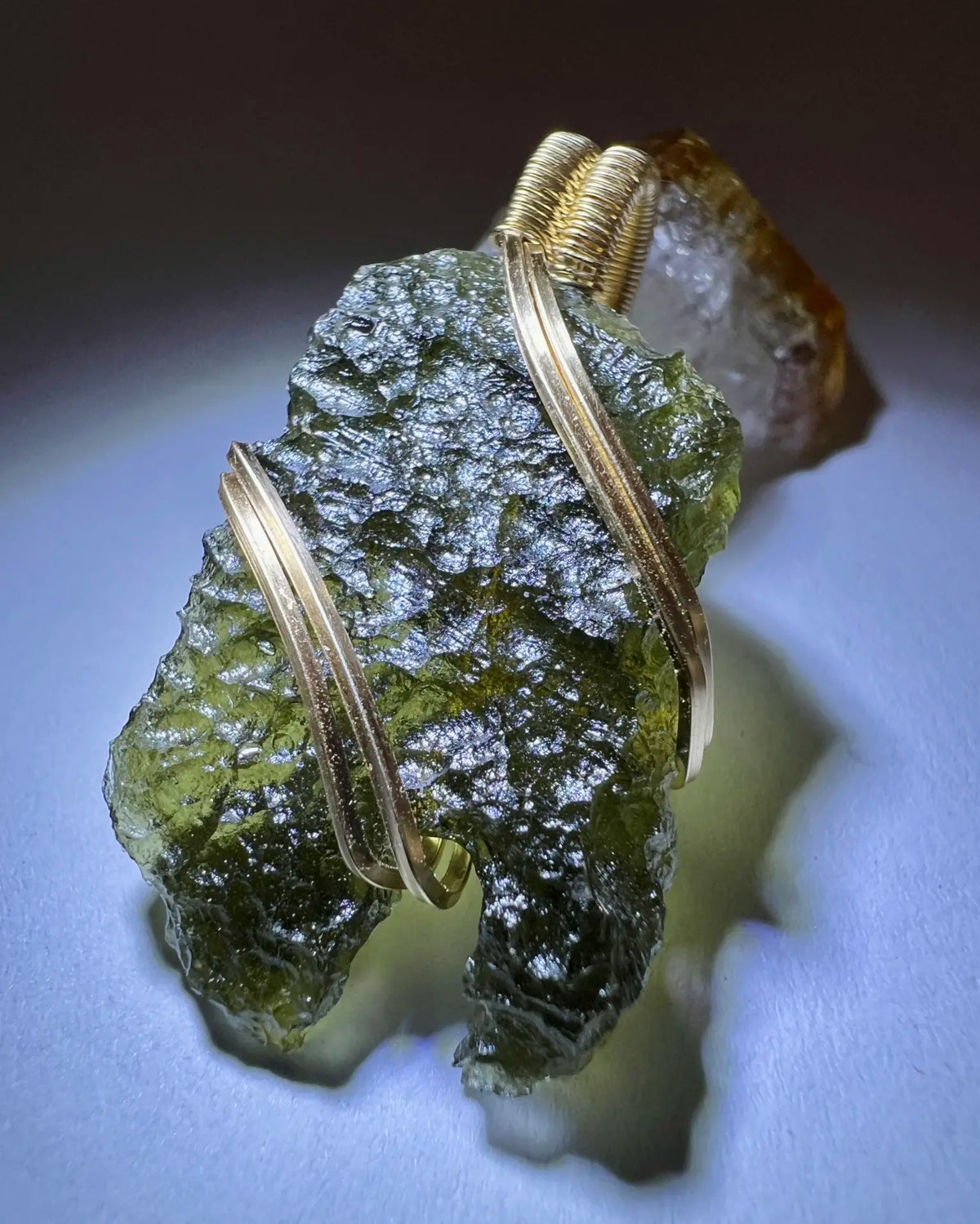 Gorgeous Moldavite Pendant Wrapped in 14K Gold