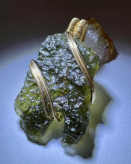 Gorgeous Moldavite Pendant Wrapped in 14K Gold