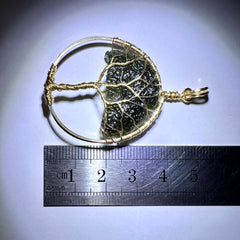 Moldavite Tree of Life pendant - 14k Gold.