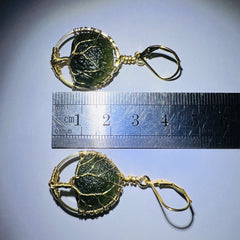 Tree of Life Moldavite Earrings – 14k Gold
