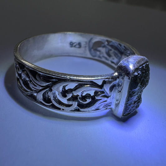 Bezel Set Rectangle Silver Ring - Size 13