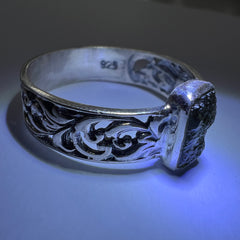 Bezel Set Rectangle Silver Ring - Size 13