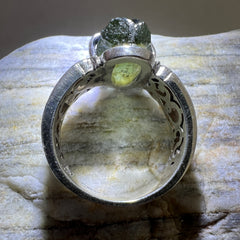Silver Claw Set Moldavite Ring - Size 6.5