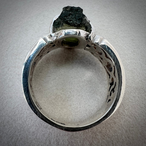 Silver Claw Set Moldavite Ring - Size 7
