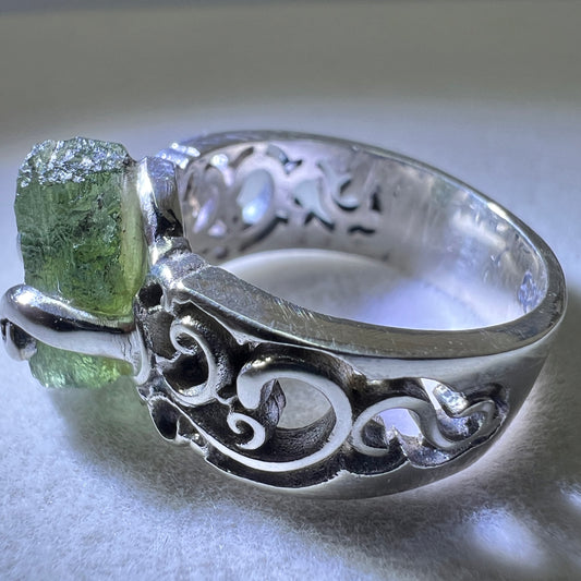 Silver Claw Set Moldavite Ring - Size 7