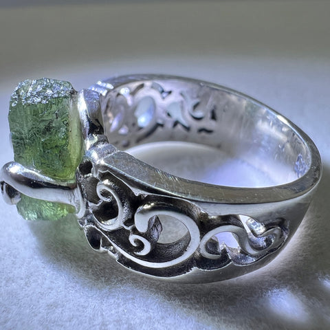 Silver Claw Set Moldavite Ring - Size 7