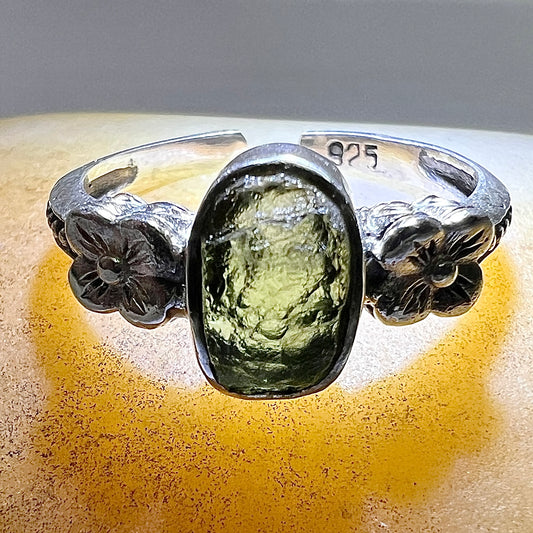 Sterling Silver Bezel-Set Moldavite Ring -  Size 9