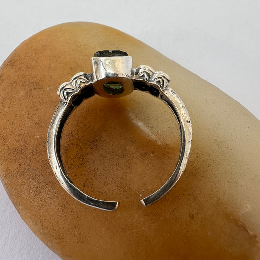 Sterling Silver Bezel-Set Moldavite Ring -  Size 9