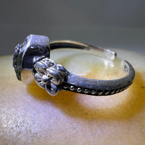 Sterling Silver Bezel-Set Moldavite Ring -  Size 9