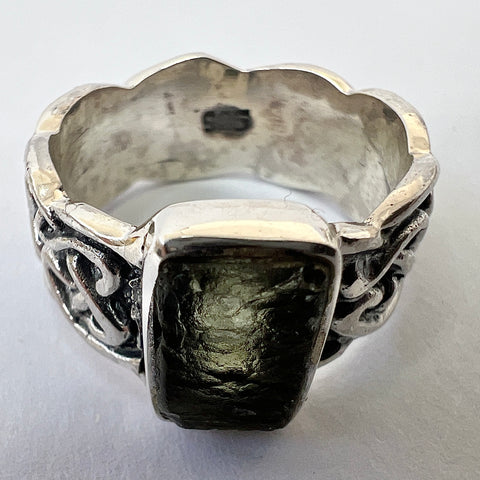 Bezel Set Rectangle Silver Ring - Size 8.5