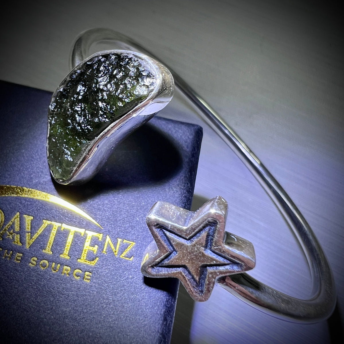 Star Moldavite Silver Bracelet