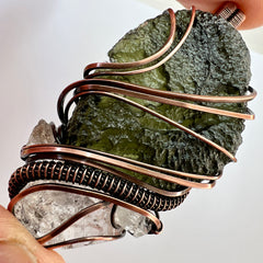 Moldavite & Herkimer Copper Pendant 9.84g