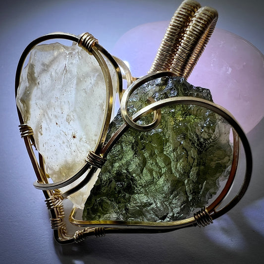 Moldavite & LDG Heart Shaped Gold-Wrapped Pendant