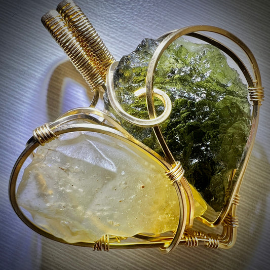 Moldavite & LDG Heart Shaped Gold-Wrapped Pendant