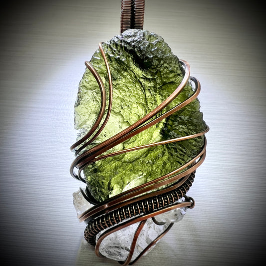 Moldavite & Herkimer Copper Pendant 9.84g