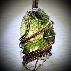 Moldavite & Herkimer Copper Pendant 9.84g