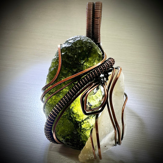 Cosmic Convergence - Moldavite, LDG & Herkimer Copper Pendant