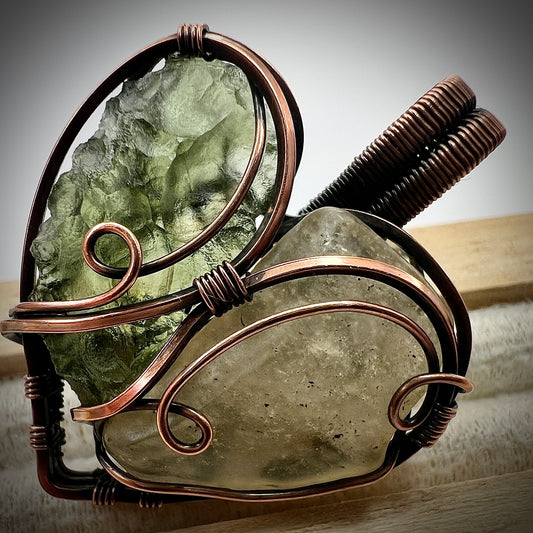 Moldavite & LDG Heart Shaped Copper-Wrapped Pendant