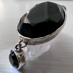 Bezel set Faceted Moldavite & Obsidian Silver Pendant