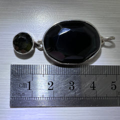 Bezel set Faceted Moldavite & Obsidian Silver Pendant