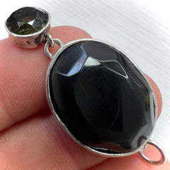 Bezel set Faceted Moldavite & Obsidian Silver Pendant