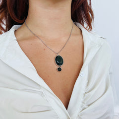 Bezel set Faceted Moldavite & Obsidian Silver Pendant