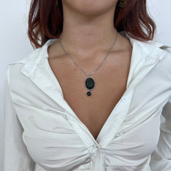 Bezel set Faceted Moldavite & Obsidian Silver Pendant