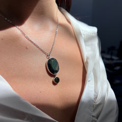 Bezel set Faceted Moldavite & Obsidian Silver Pendant