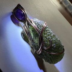 9.2g Moldavite/Amethyst Copper necklace.