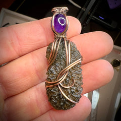 9.2g Moldavite/Amethyst Copper necklace.