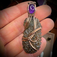 9.2g Moldavite/Amethyst Copper necklace.