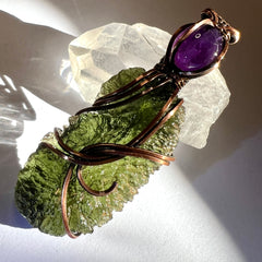 9.2g Moldavite/Amethyst Copper necklace.