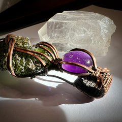 9.2g Moldavite/Amethyst Copper necklace.