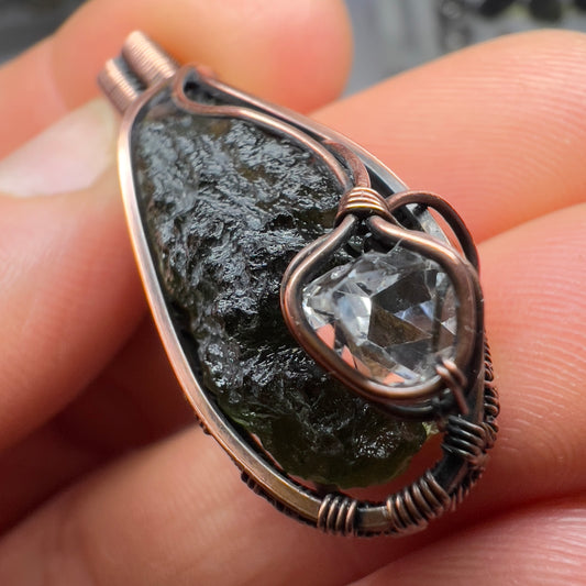 Moldavite & Herkimer Diamond Pendant 3.36g