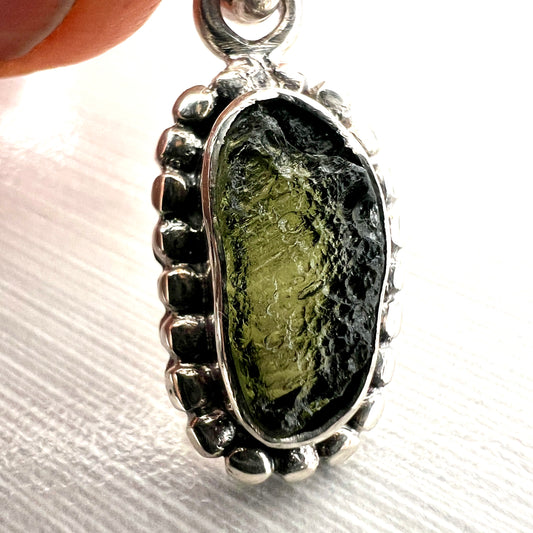 Moldavite and Silver Pendant