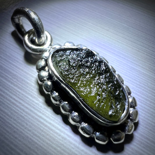 Moldavite and Silver Pendant