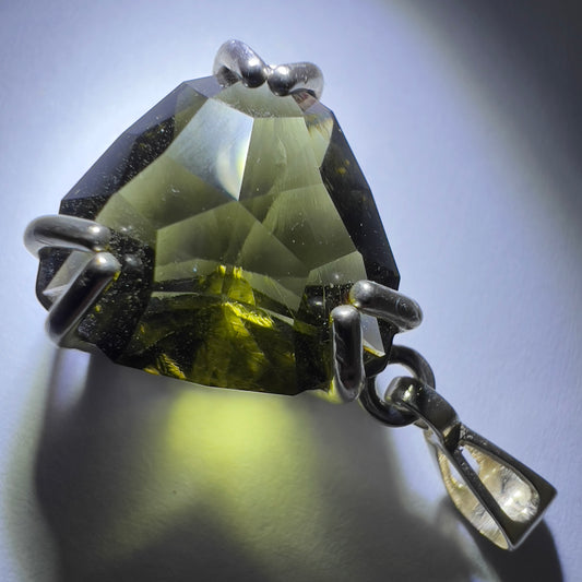 Faceted Triangle Cut Moldavite Pendant - 7.85ct