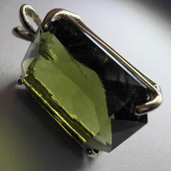 Faceted Moldavite pendant - Emerald cut 8.34 carat.