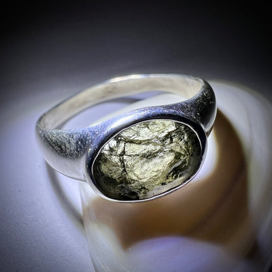 Moldavite Silver Ring - Size 11