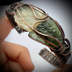 2.83g Chlum Moldavite & 1.45g Libyan Desert Glass Solid Copper Bracelet