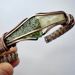 0.93g Chlum Moldavite & 0.68g Libyan Desert Glass Solid Copper Bracelet