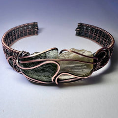 2.83g Chlum Moldavite & 1.45g Libyan Desert Glass Solid Copper Bracelet