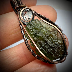 Moldavite/Herkimer Diamond Copper pendant.
