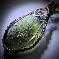 Moldavite/Herkimer Diamond Copper pendant.