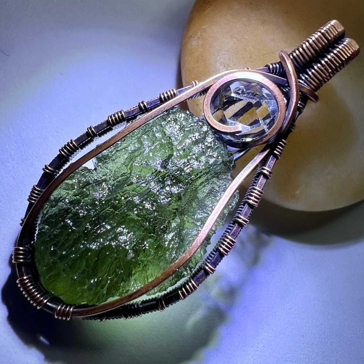 Moldavite/Herkimer Diamond Copper pendant.