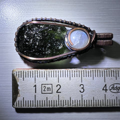 Moldavite & Moonstone Copper pendant