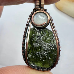 Moldavite & Moonstone Copper pendant